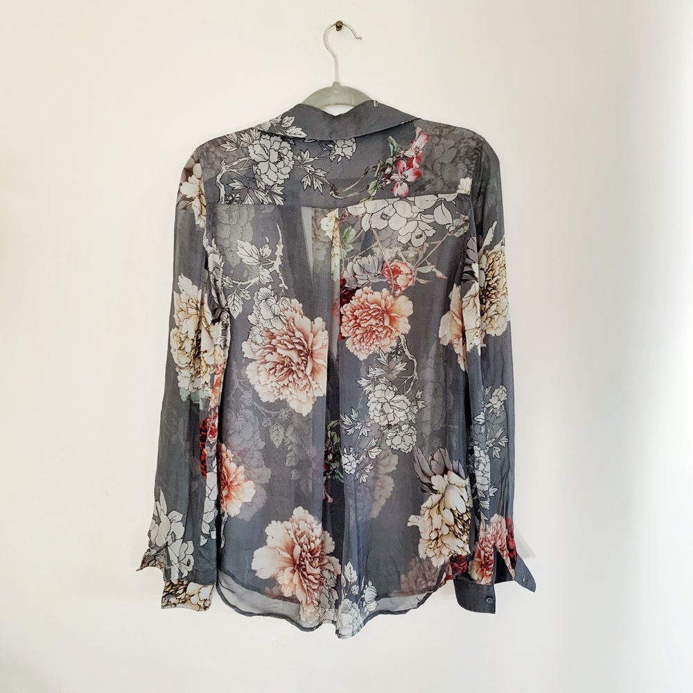 L’AGENCE sexy sheer silk peony floral blouse